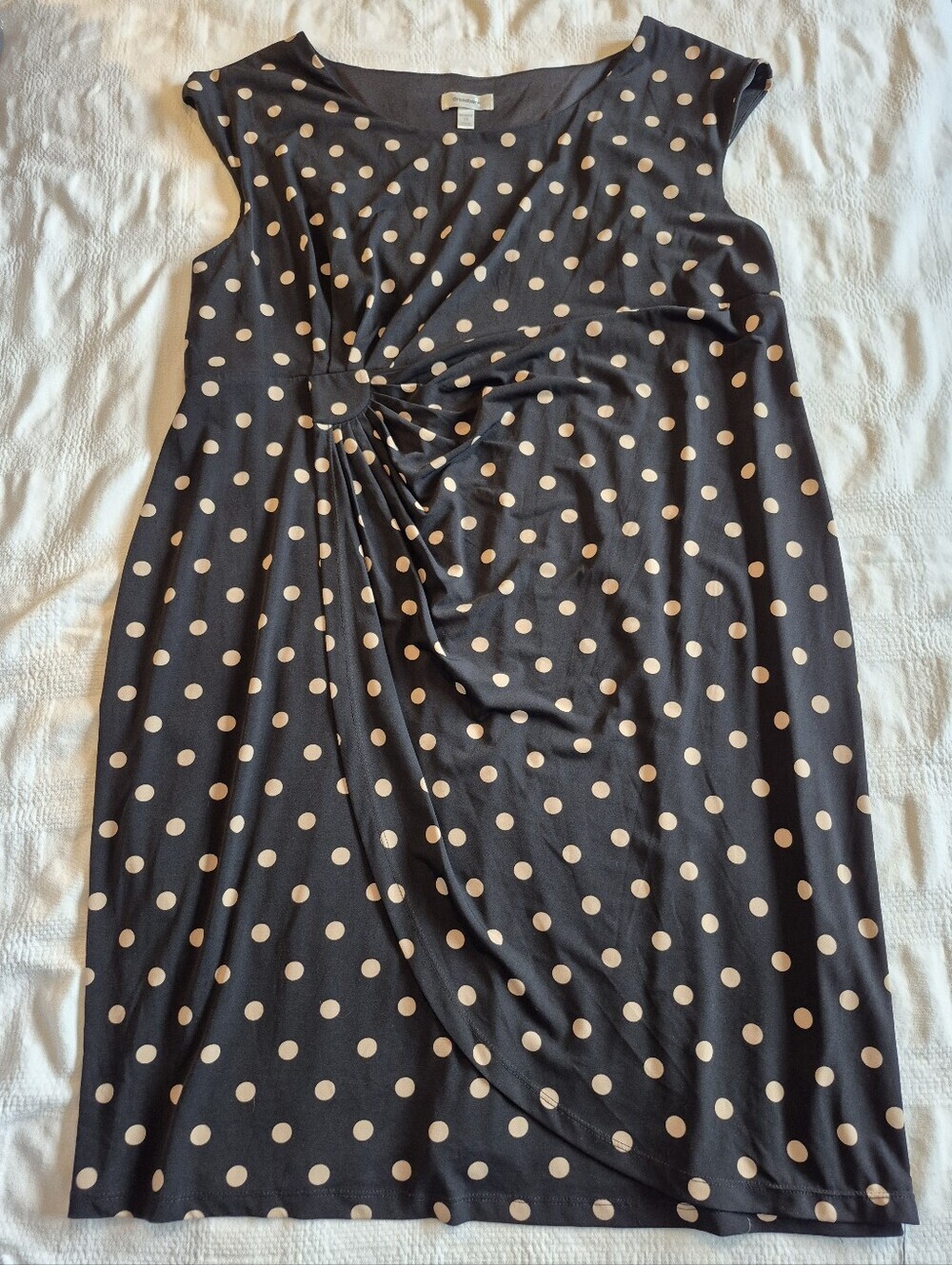 Dressbarn women's size 24 dress, faux wrap black with tan dots VGUC